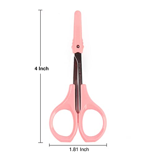 Eyebrow Grooming Scissors 4 Inches Curved Small Craft Lash Scissor for Eyebrow Eyelash Extensions Stainless Steel 1PC (Pink_Curved)