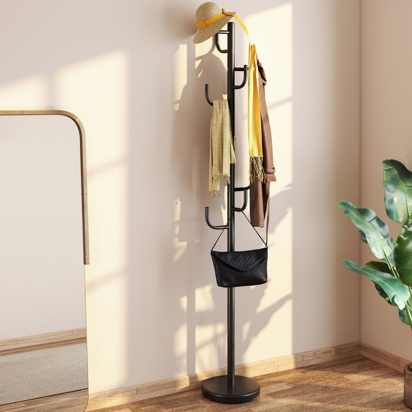 Metal Coat Rack Stand with 8 Hooks and Sturdy Base