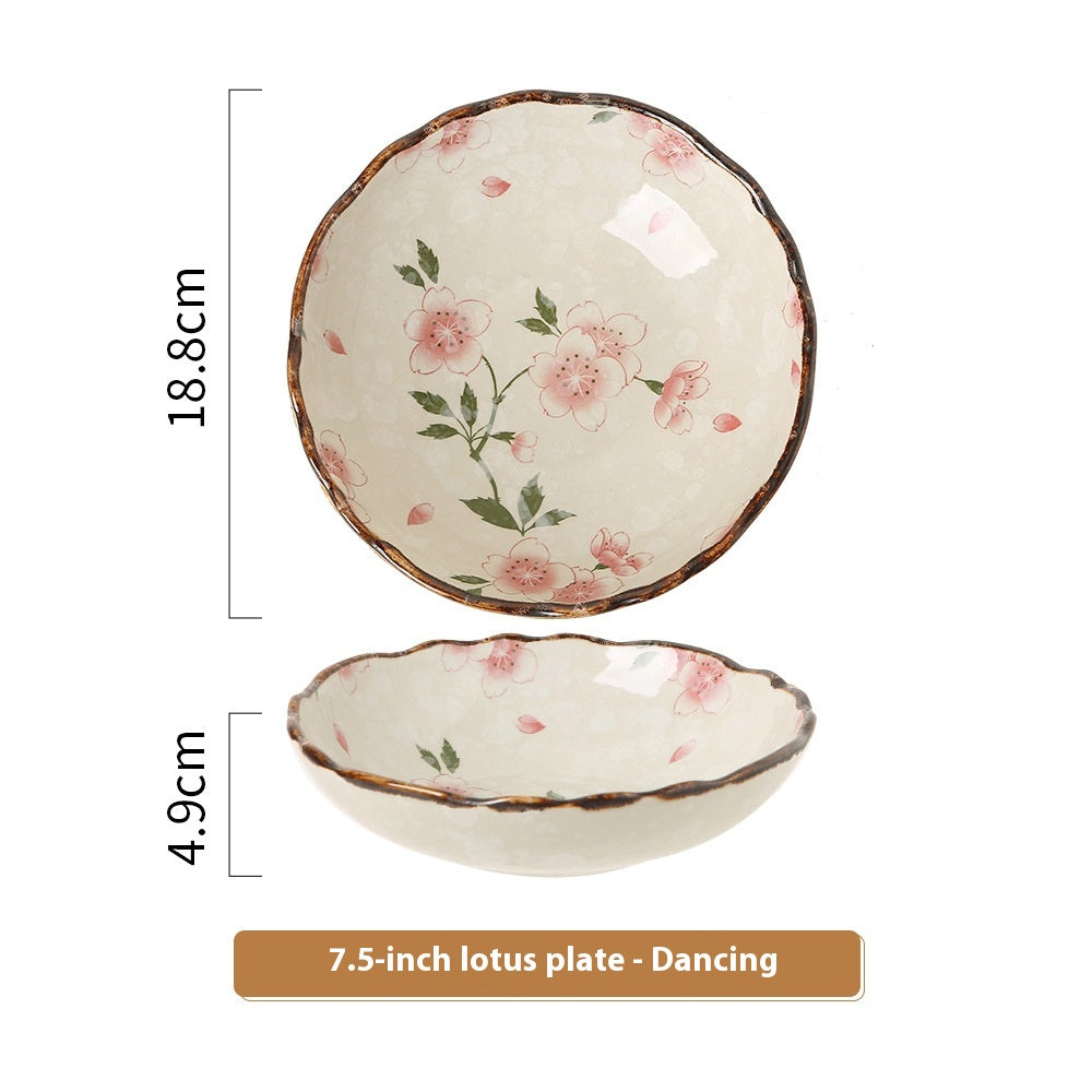 Chinese Style Ceramic Vegetable Dish with Floral Hand Drawn Pattern