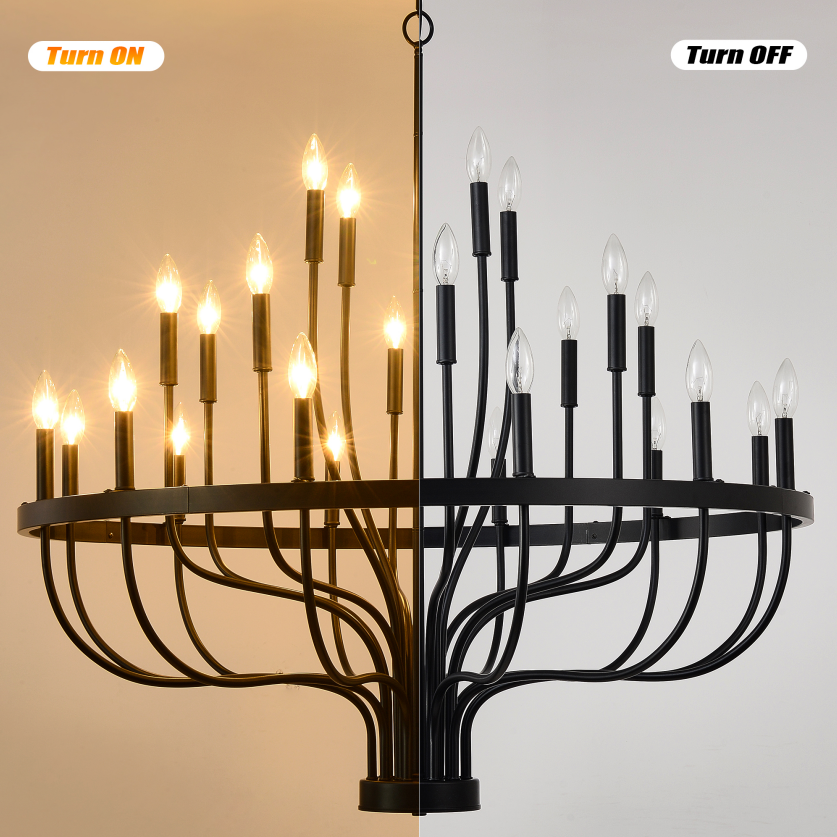 24-Light Black Industrial Chandelier - Modern Farmhouse Pendant Light for Dining & Living Rooms