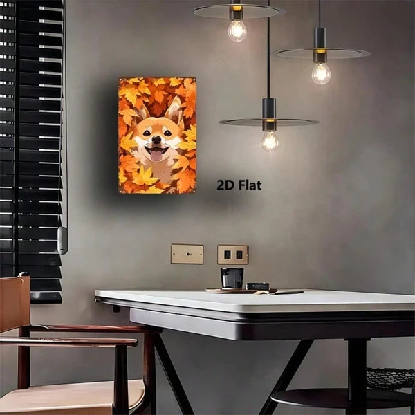 Cute Shiba Inu Metal Sign - Autumn Leaves Wall Art Decor