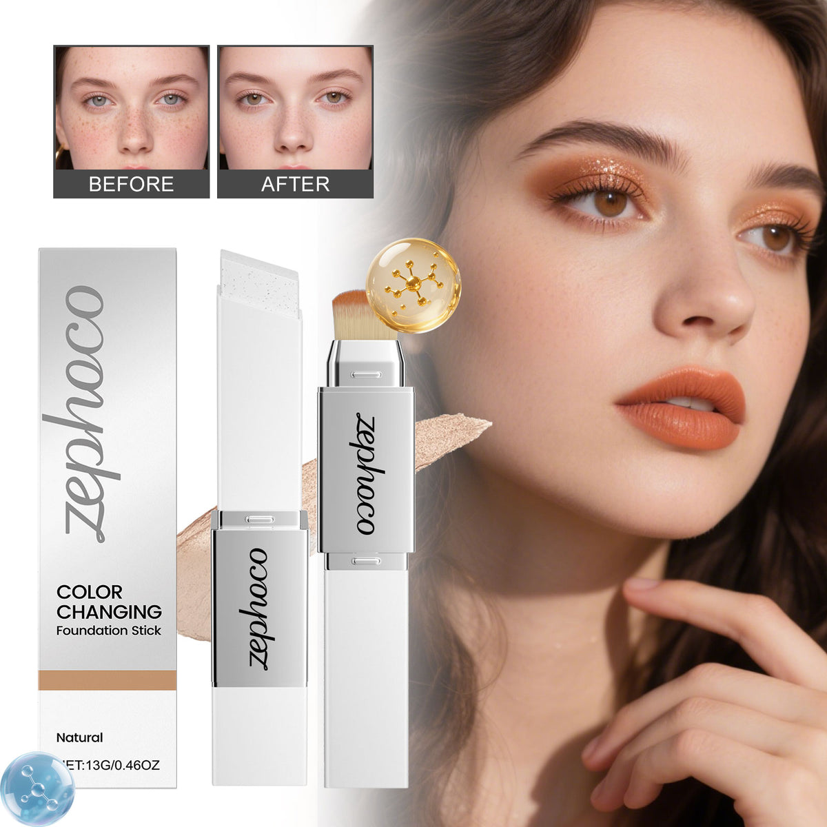 Two In One Color Changing Foundation Make-up Stick -natural Color-13g