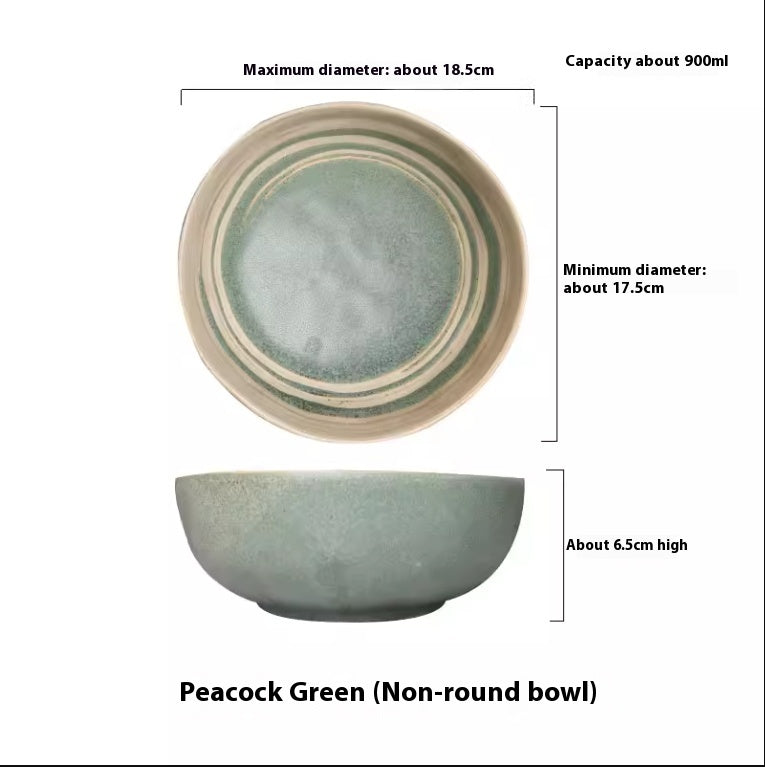 Hand-Painted Irregular Ceramic Rice Bowl - Antique Style, 7-Inch