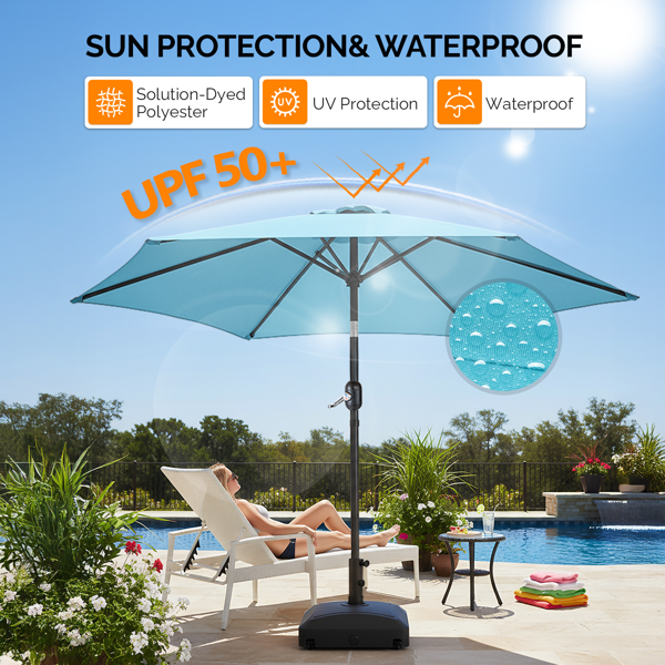 9ft Patio Umbrella - Sky Blue Outdoor Market Umbrella with Tilt & Crank