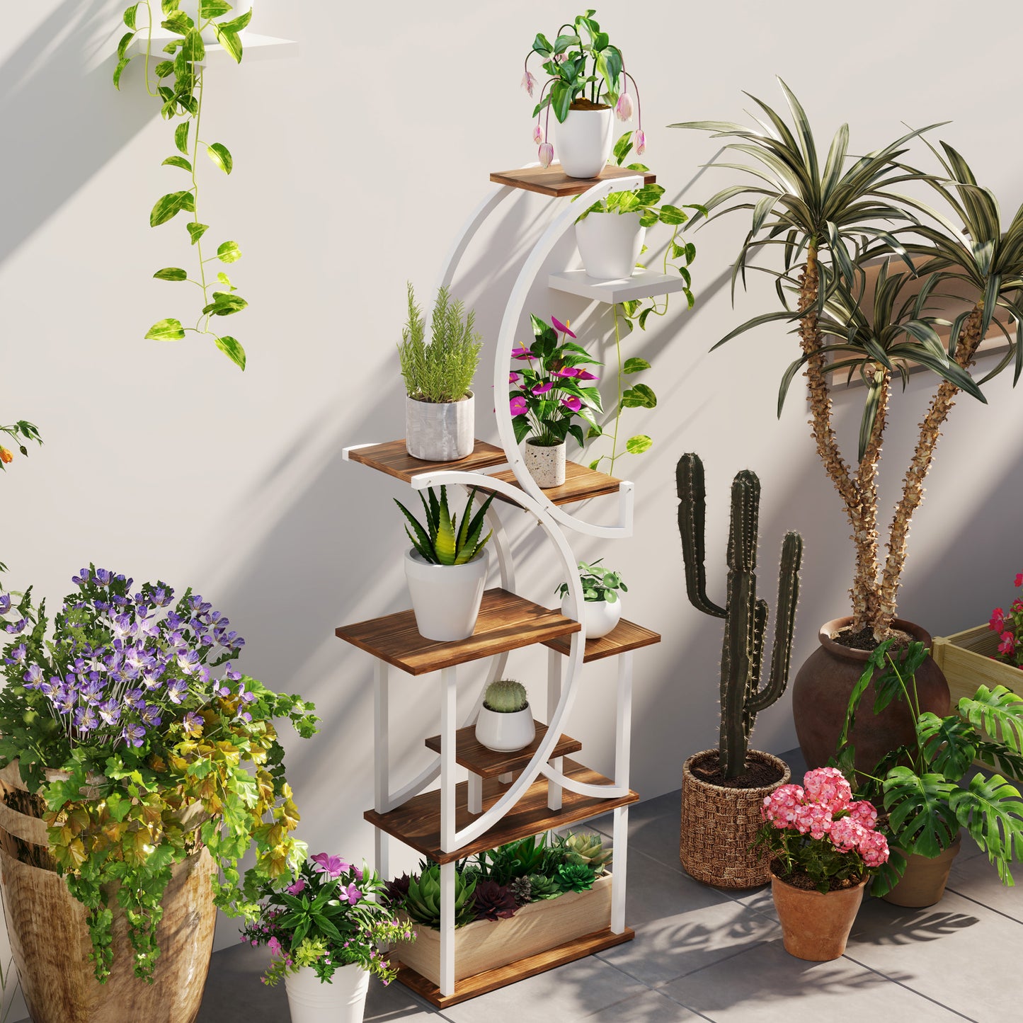 8-Tier S-Shaped Indoor Plant Stand - Carbonized Finish