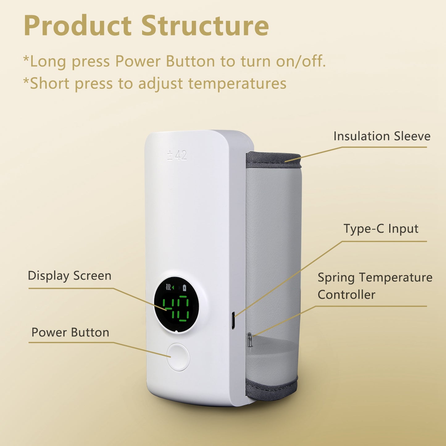 Portable Baby Bottle Warmer with 6 Heating Levels, USB Rechargeable, Keeps Milk Warm Up to 5 Hours - White