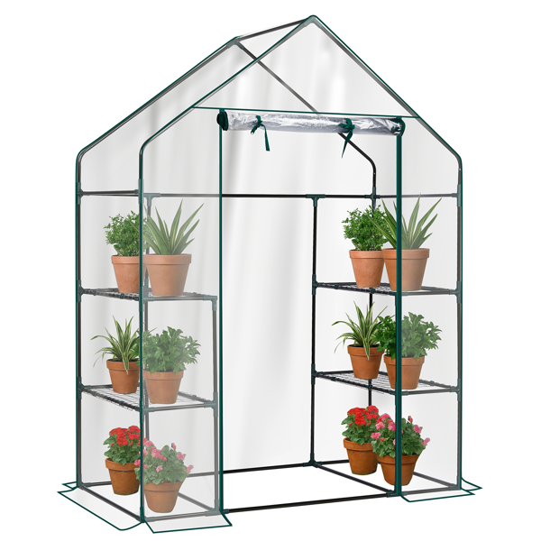 Mini Walk-In Greenhouse with PVC Cover, 4-Shelf Indoor Outdoor Garden Greenhouse 56x29x77 Inches