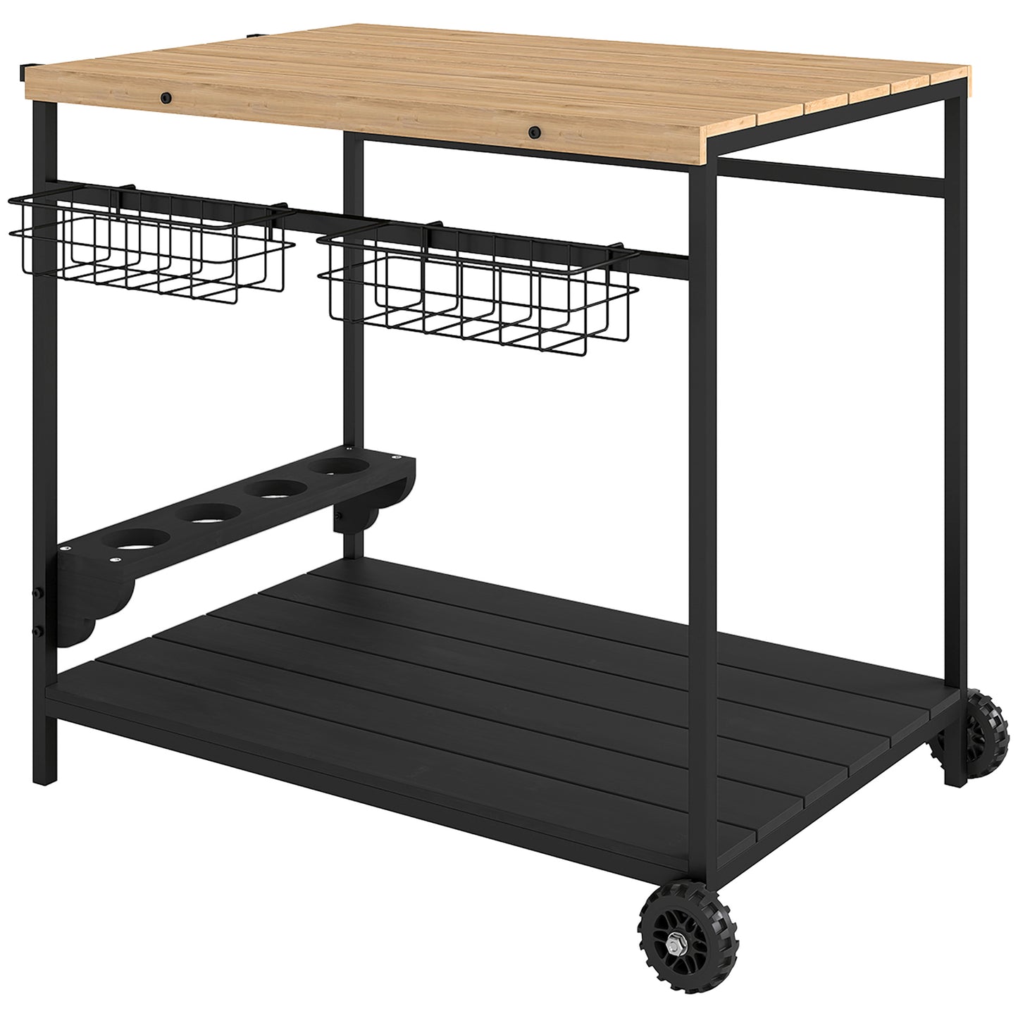 Outdoor Bar Cart with Wine Holders - Natural Wood