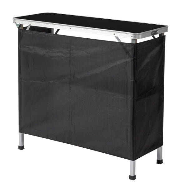 Portable Folding Bar Table with Shelf and Black Skirt - Indoor Outdoor Event Stand