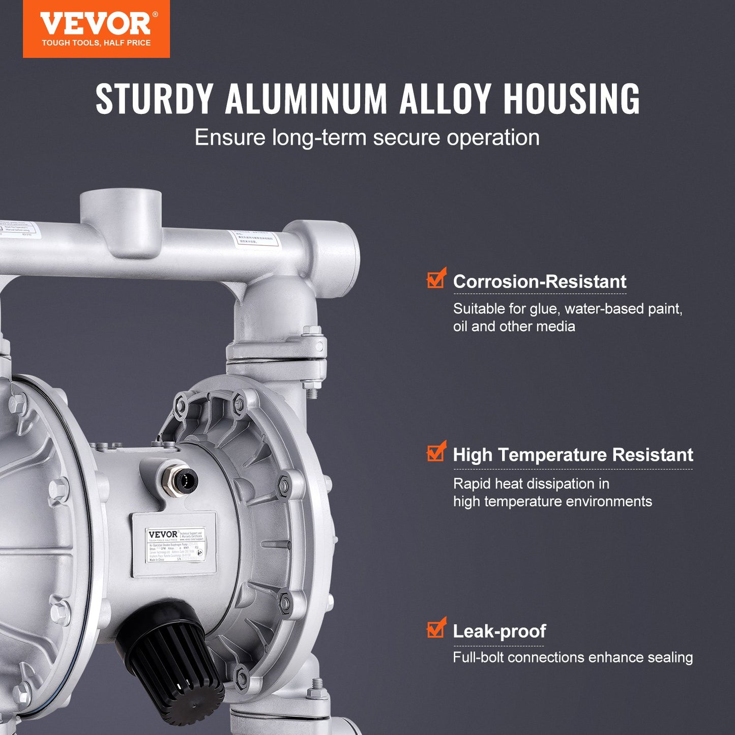 Air Operated Double Diaphragm Pump 44 GPM 115 PSI Oil Transfer Aluminum Silver