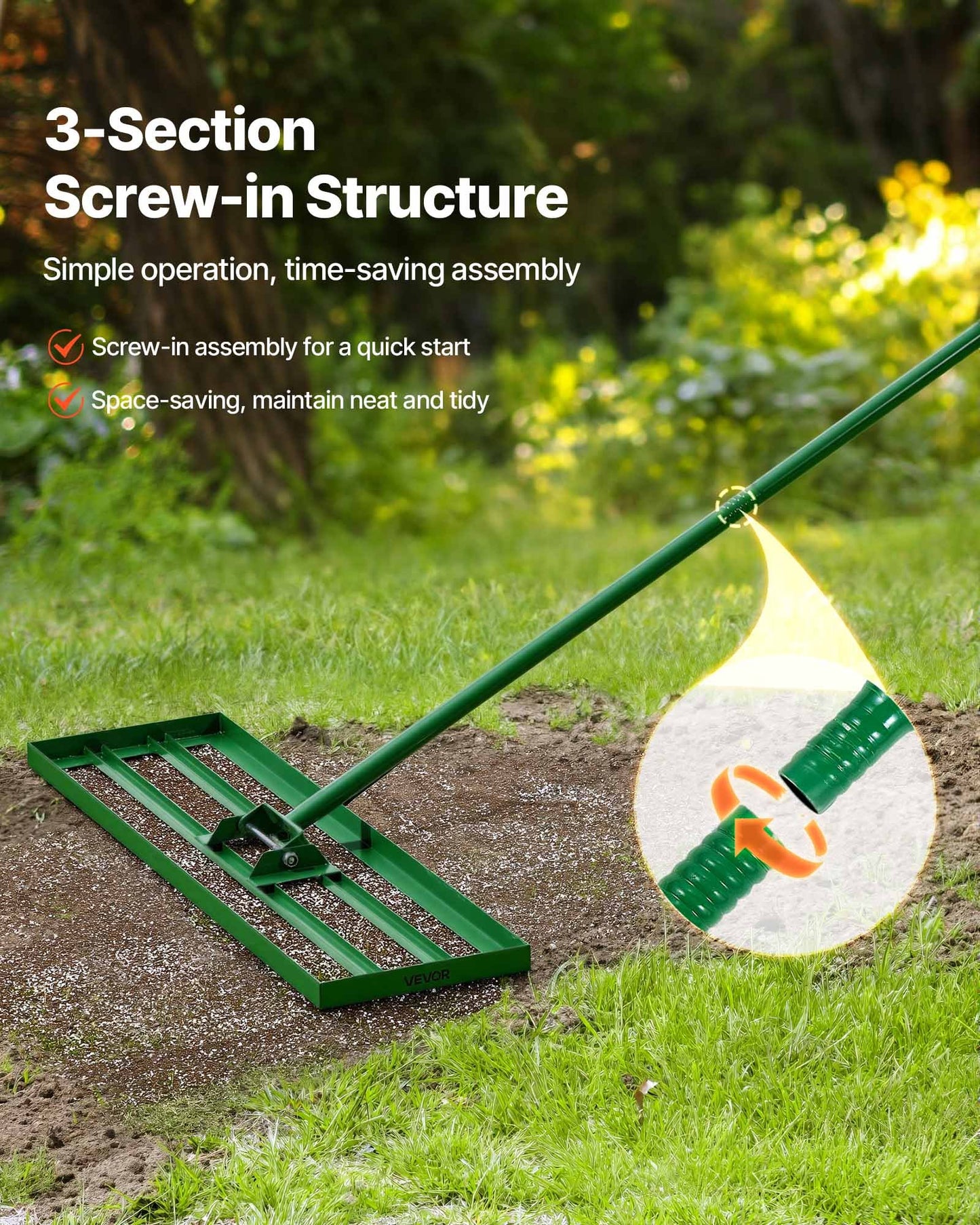 Heavy-Duty Lawn Leveling Rake with 36x10 Inch Steel Plate & 78-Inch Handle