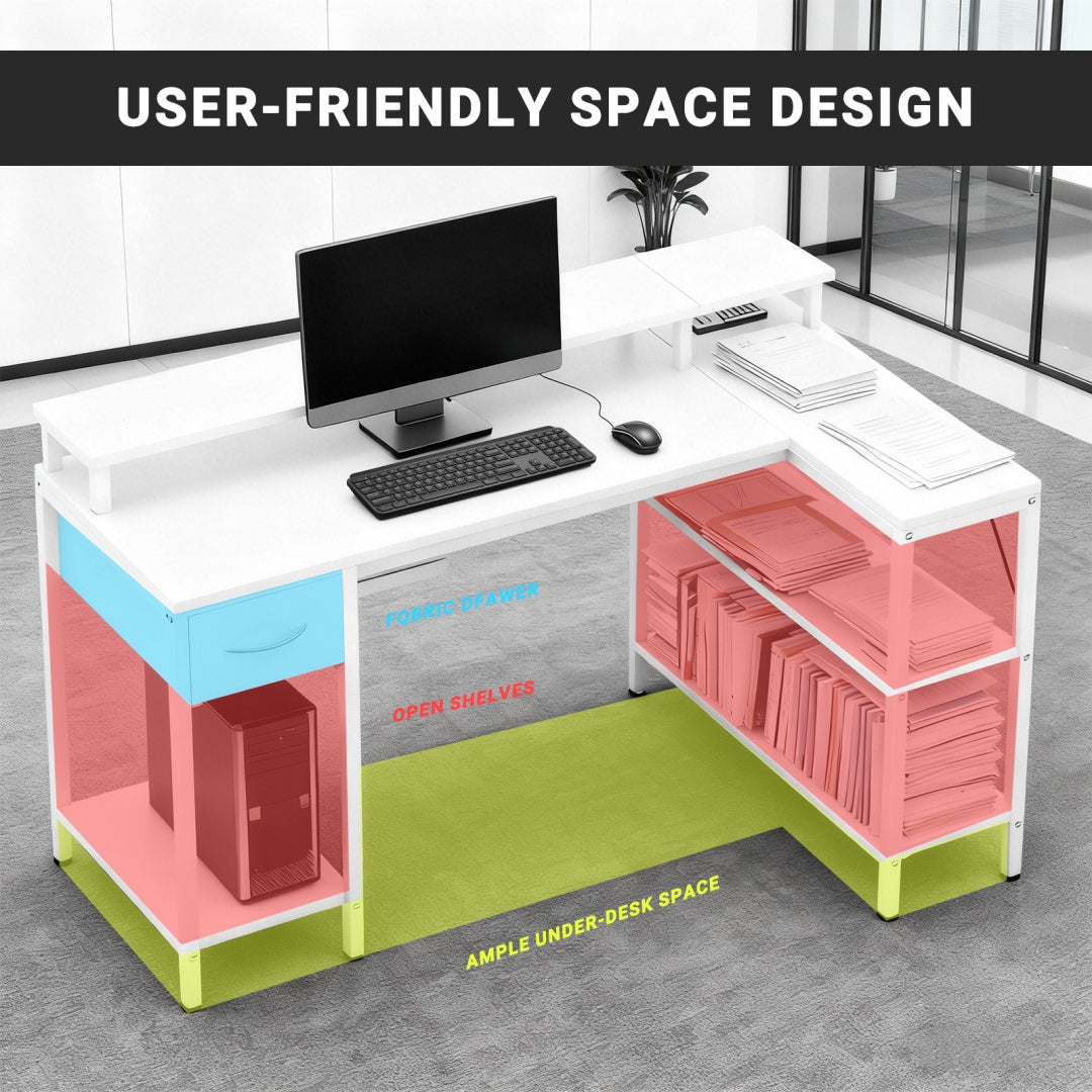 L-Shaped Gaming Table with USB Charging & LED Light