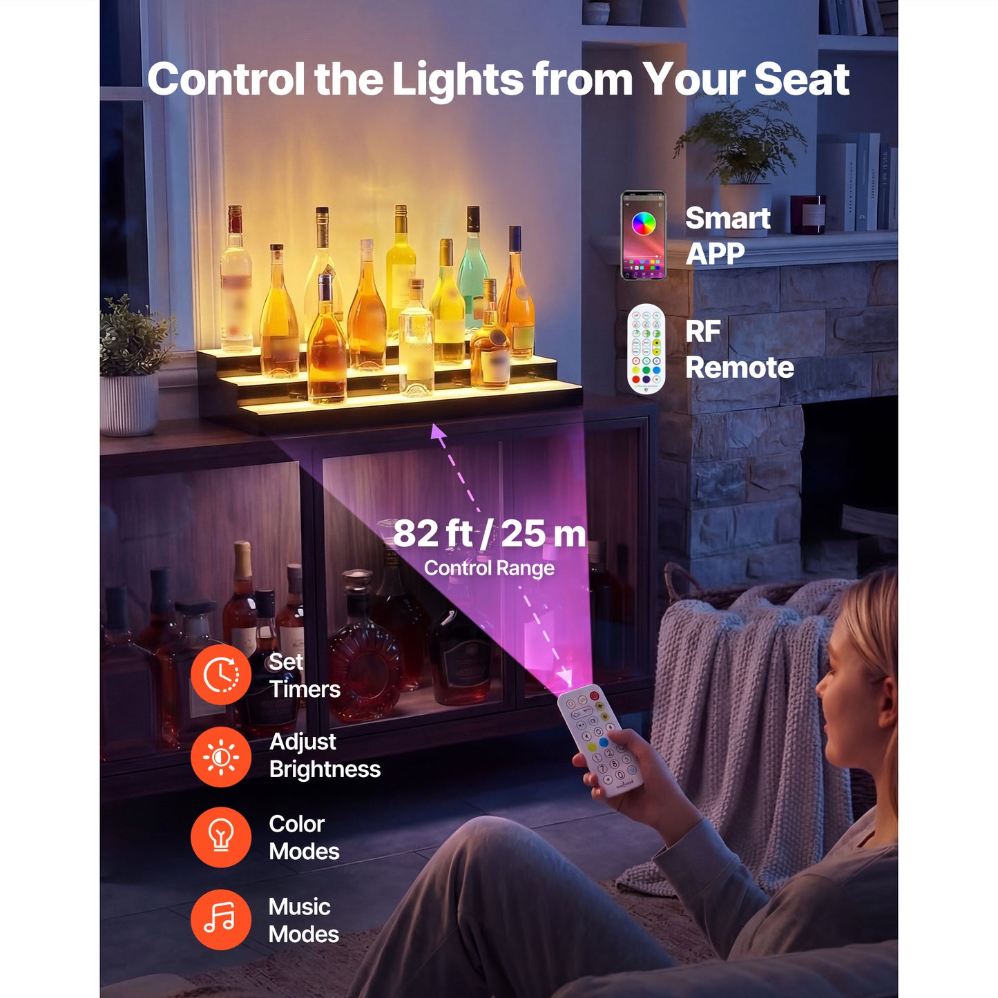 LED Liquor Bottle Display Shelf 3 Tiers 30 Inch Acrylic Illuminated Home Bar