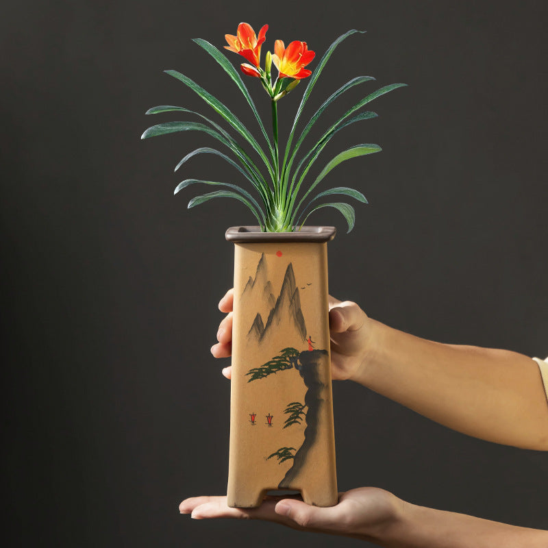 Retro Ceramic Bonsai Plant Pot with Support for Indoor Decor - Medium