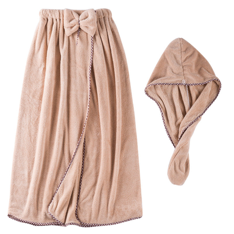 Coral Fleece Bath Skirt Wearable Towel Set Soft Absorbent Korean Style for Women