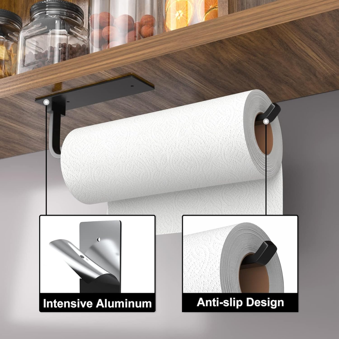 Paper Towel Holder Self Adhesive Or Drilling Matte Black Upgraded