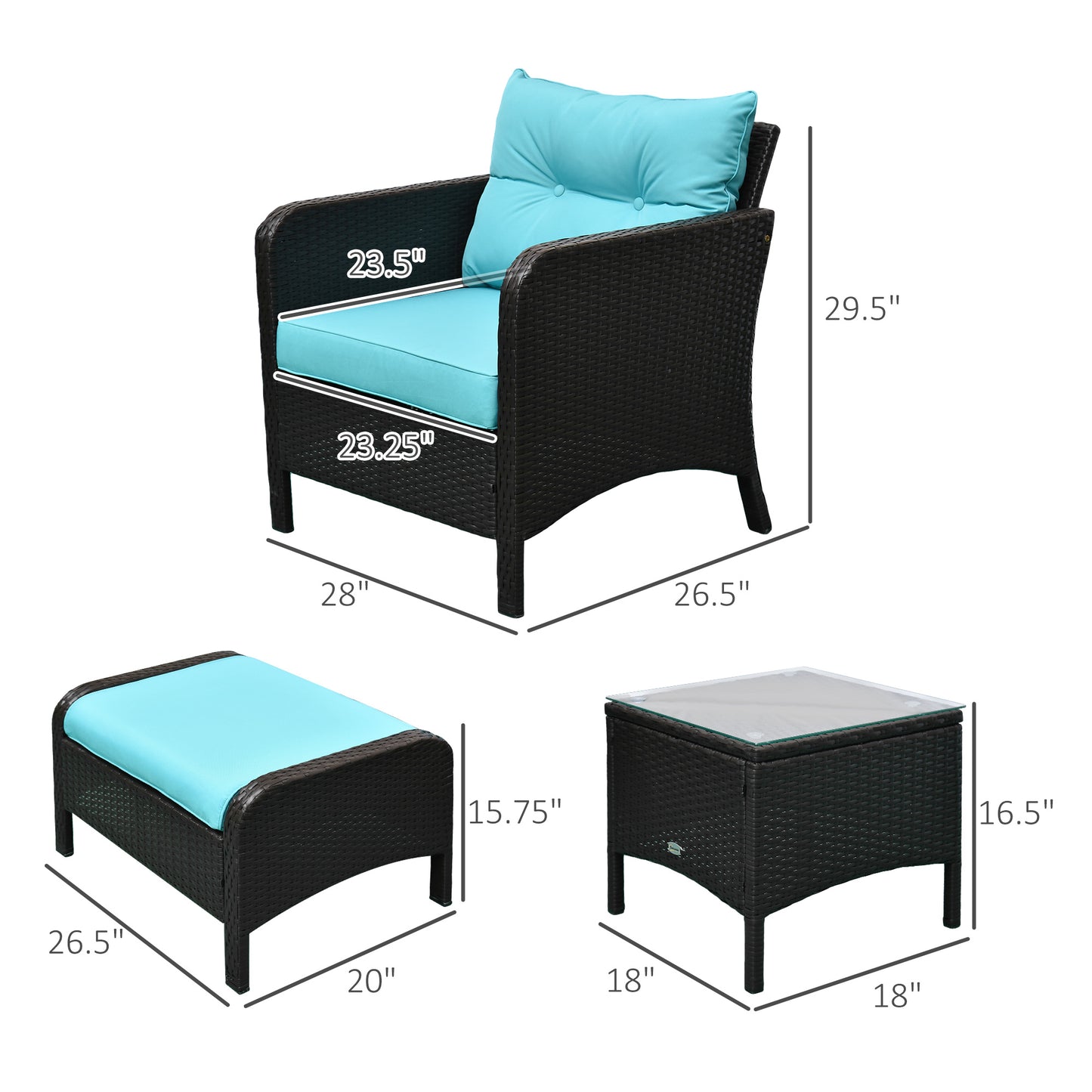 5-Piece Outdoor Rattan Lounge Chair Set with Coffee Table - Brown/Blue