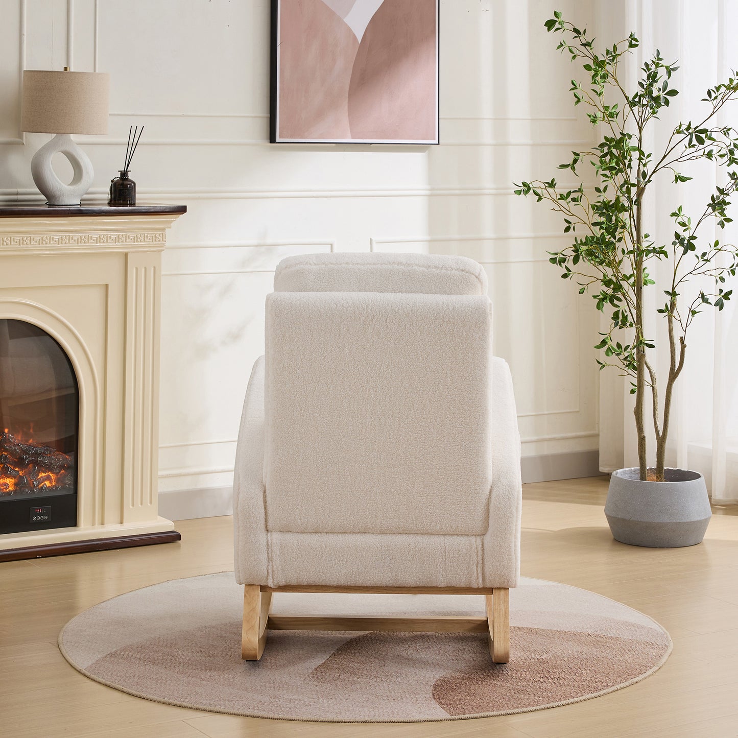 Ivory Sherpa Rocking Chair for Nursery - High Back Accent Chair