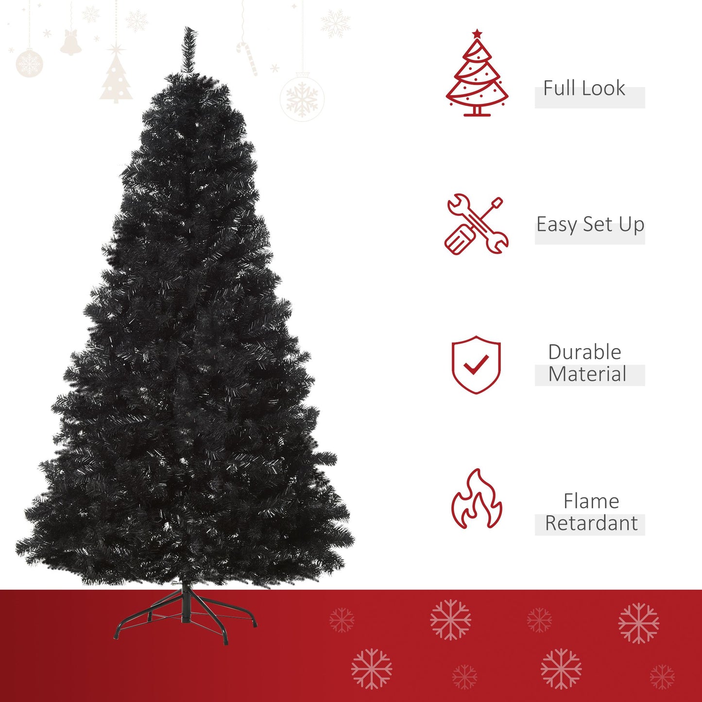 7ft Black Artificial Christmas Tree with Automatic Open