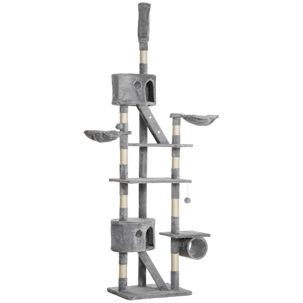Adjustable Wooden Cat Tree Tower with Condos, Hammocks & Toys