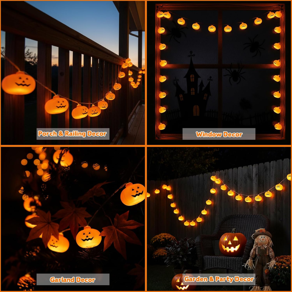 20 LED Pumpkin String Lights - 10 FT Waterproof Halloween Decor
