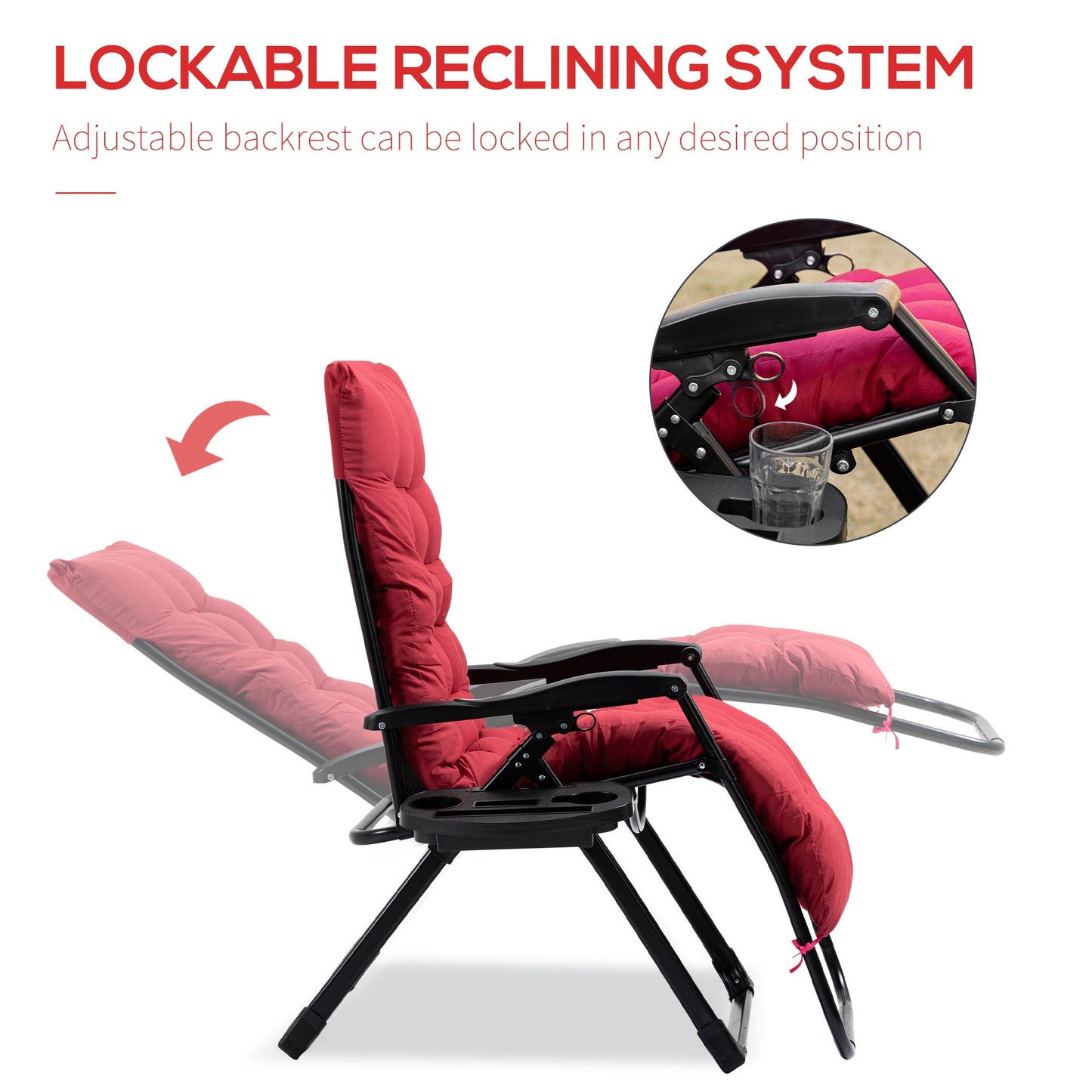 Zero Gravity Folding Recliner Chair with Cup Holder - Red