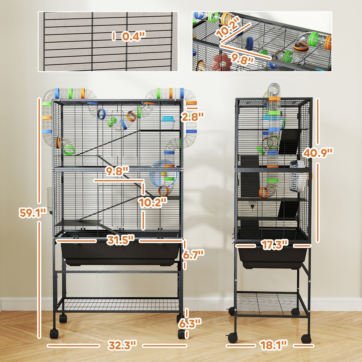 5-Tier Hamster Cage with Deep Tray, Exercise Wheel, Hut, Tube System & Storage Shelf