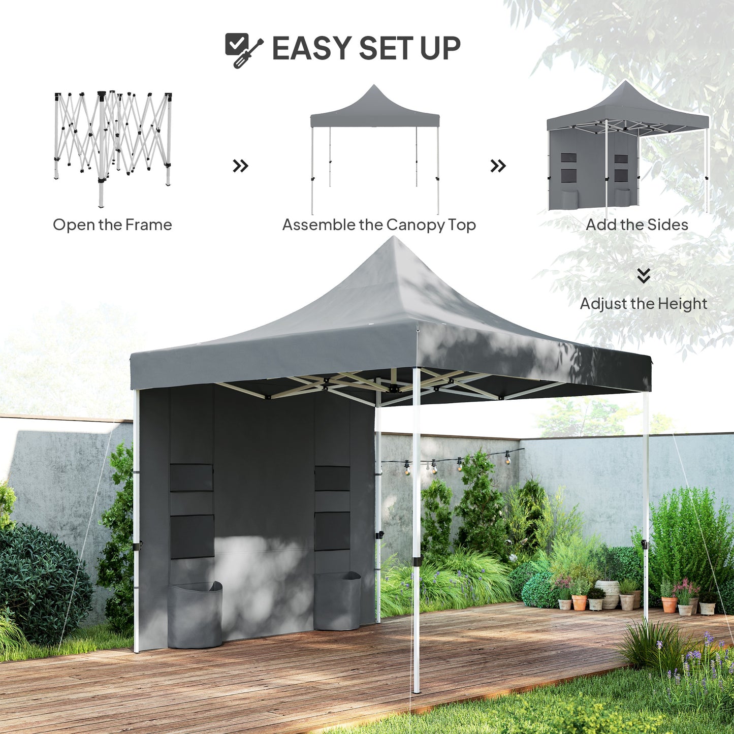 10'x10' Heavy Duty Pop Up Canopy Tent with Sidewalls - Gray
