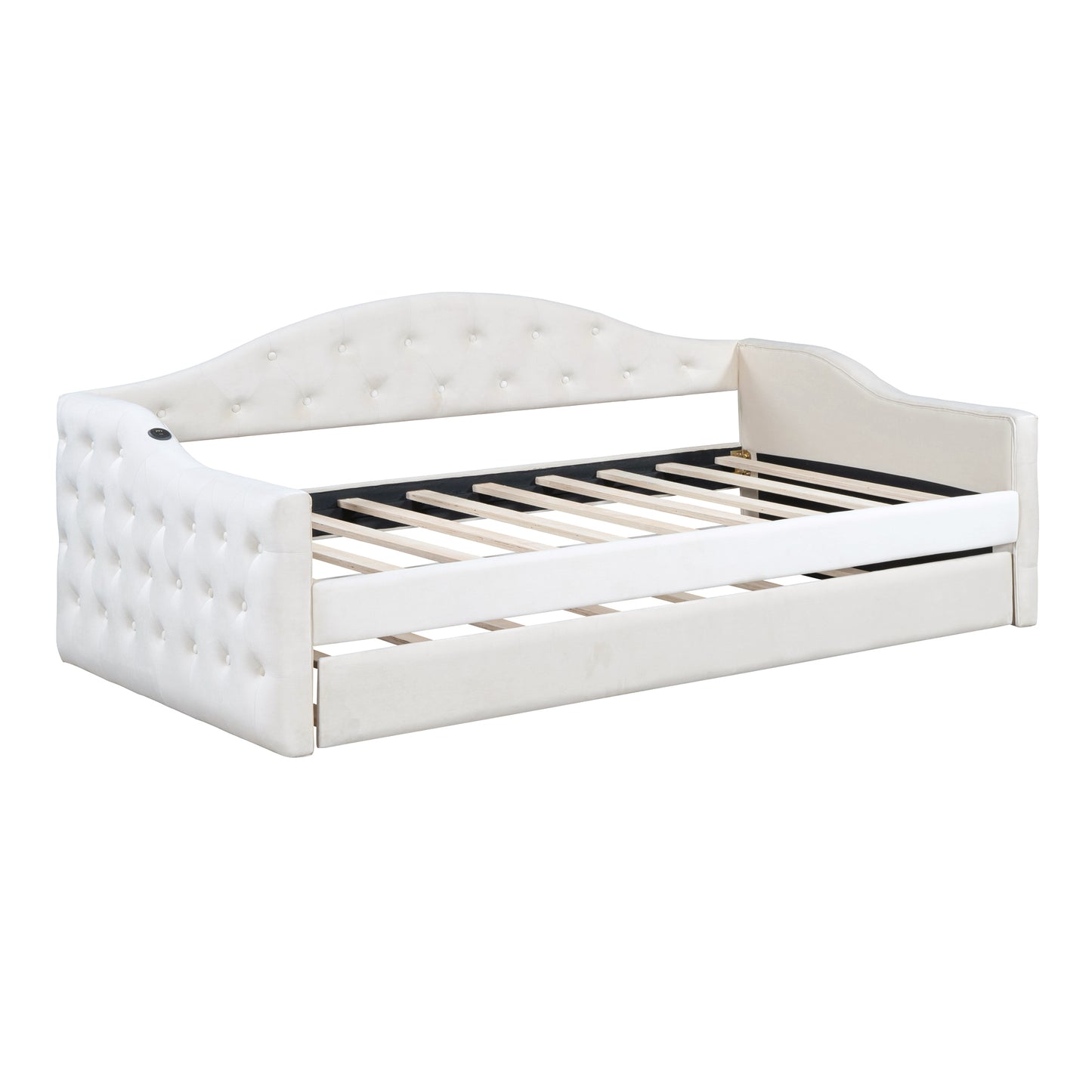 Twin Size Tufted Upholstered Daybed With Trundle ,Velvet Sofabed