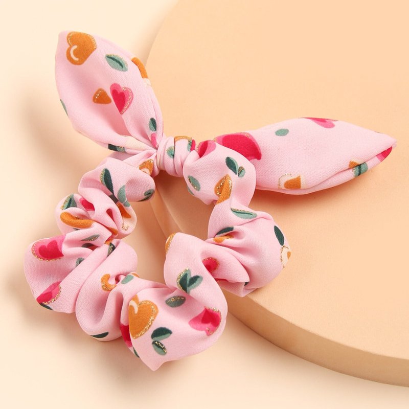 Heart Shape Printed Rabbit Ears Hair Accessory with Bow - Handmade Elastic Headband