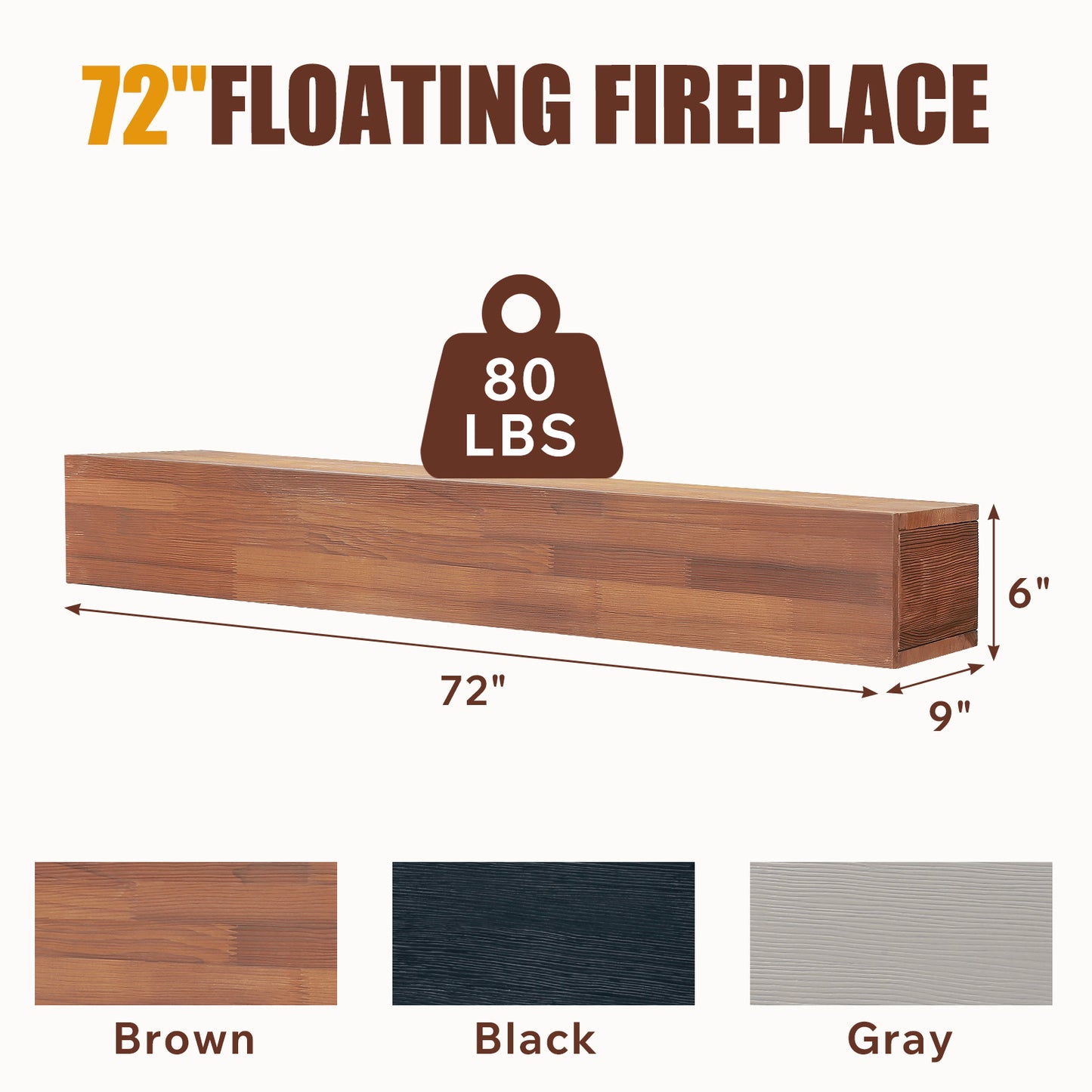 72 Rustic Wood Fireplace Mantel,Wall-Mounted & Floating Shelf For