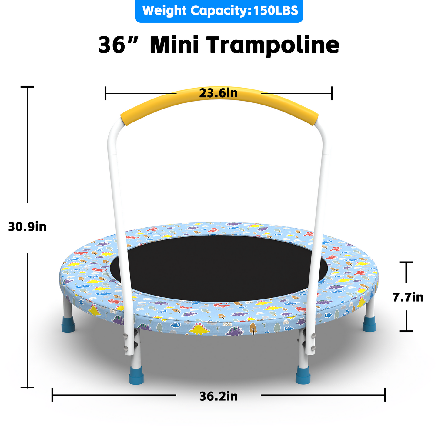 36-Inch Mini Trampoline for Kids 1-6 with Handle - Blue