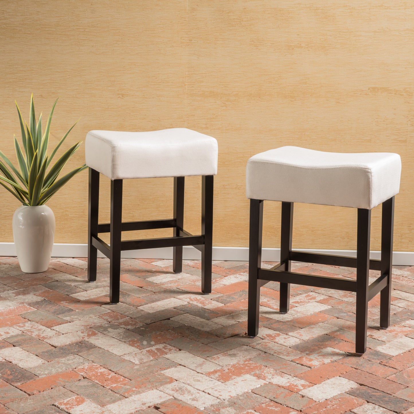 Set Of 2, 26.75 Backless Fabric Counter Height Barstool, Beige