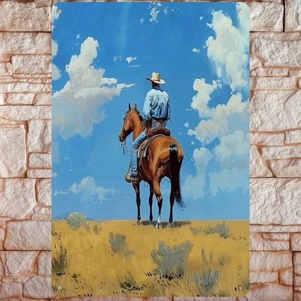 Rustic Cowboy Metal Wall Decor - 12x8 Inch Sign for Home