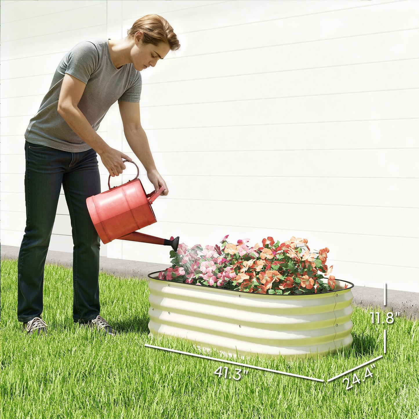 Galvanized Raised Garden Bed Kit - Metal Planter Box with Safety Edging, Cream