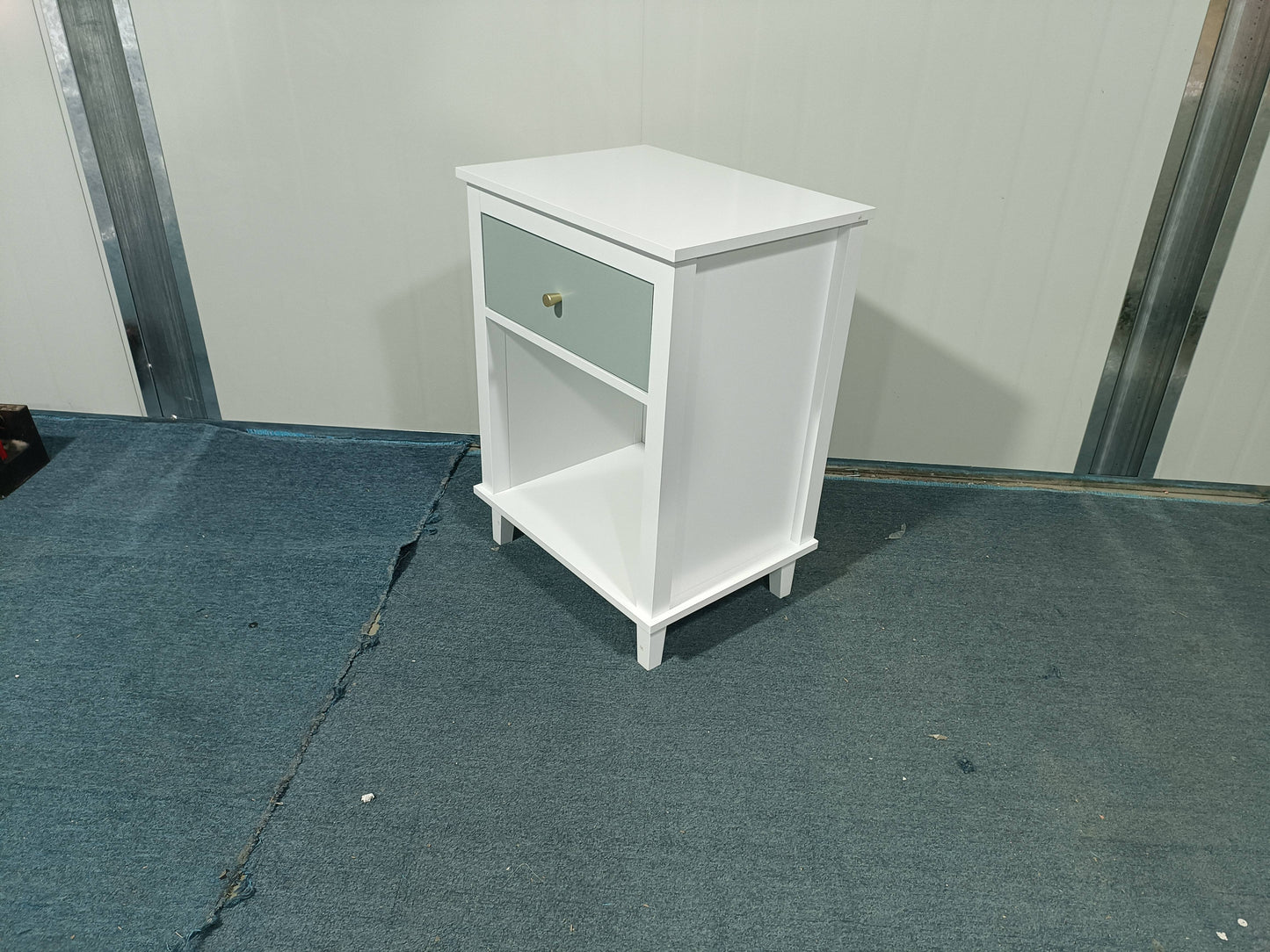 Wooden Nightstand with Drawer and Shelf - White & Green