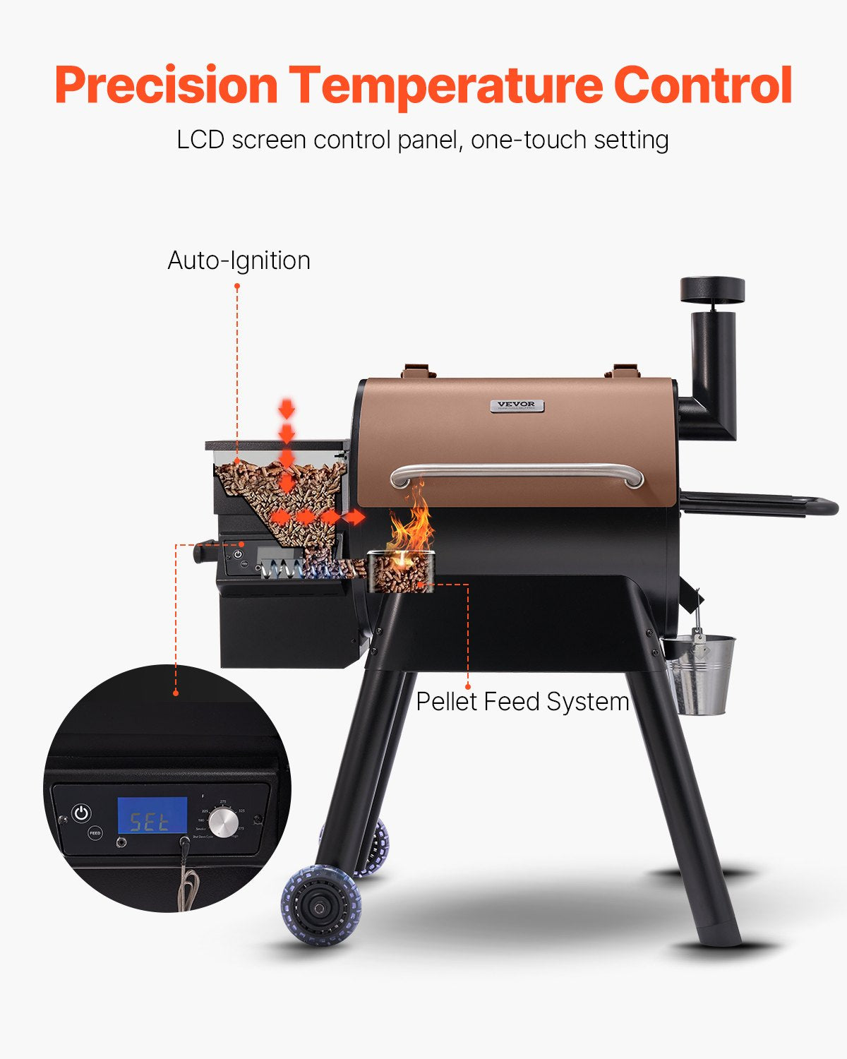 Wood Pellet Grill Smoker with 575 Sq.in Cooking Area - Electric Outdoor BBQ