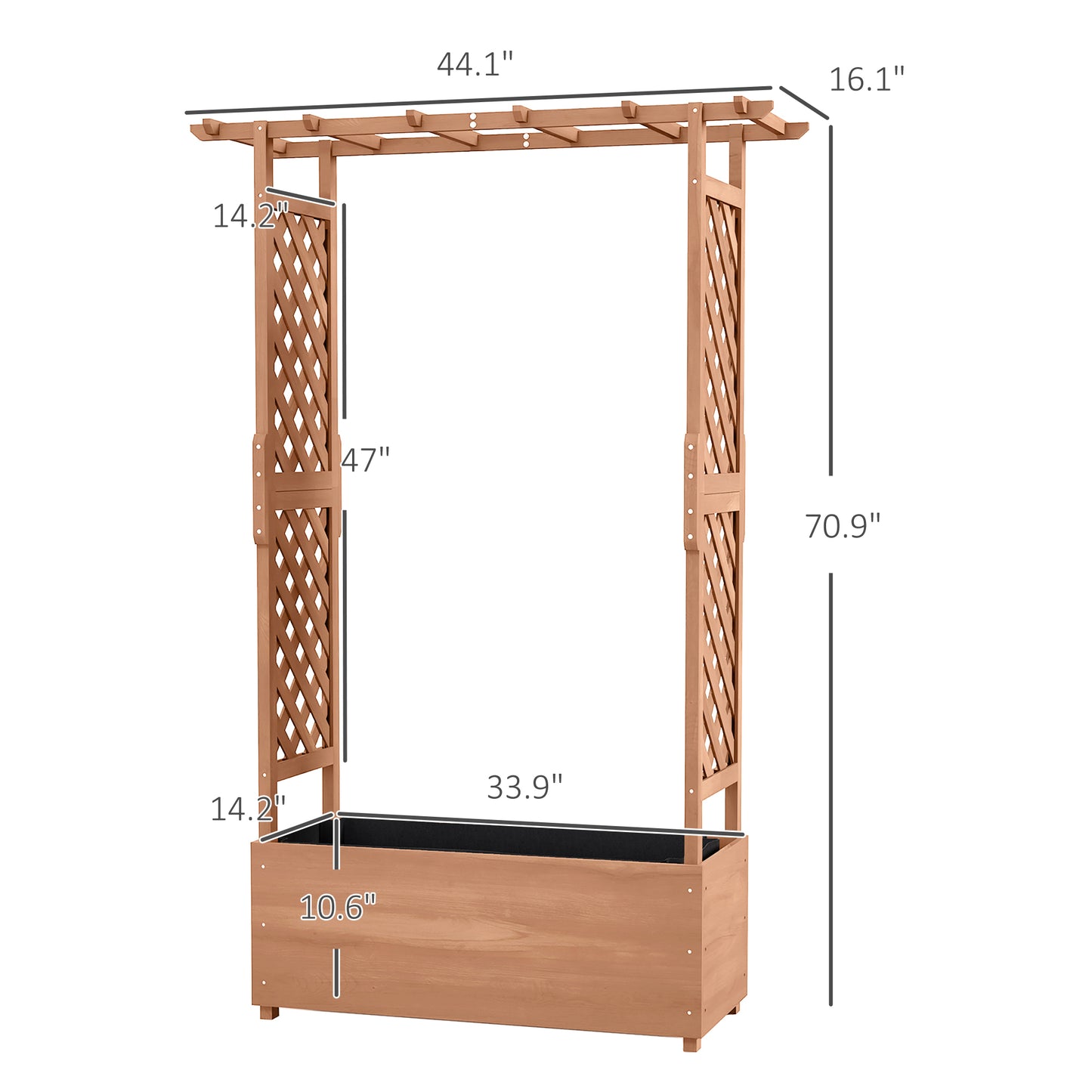 Outdoor Raised Garden Bed with Trellises and Roof - 70.75 Inch Wooden Planter Box