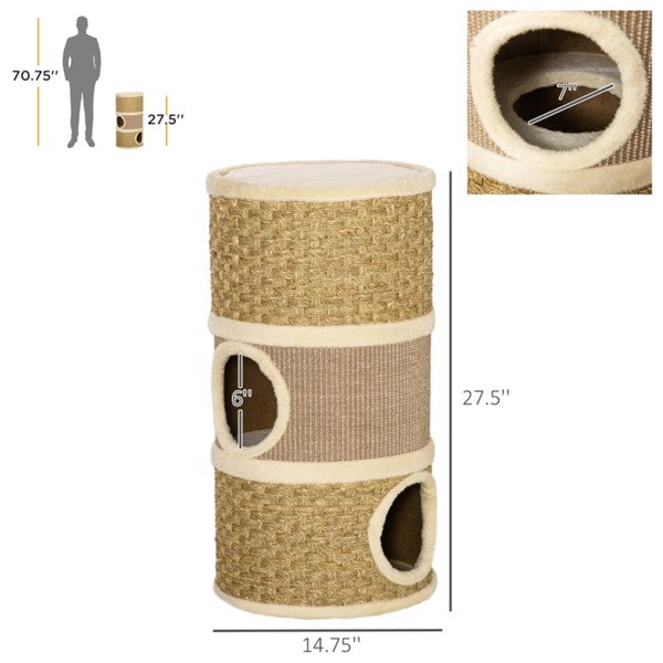 Wooden Cat Tree Tower with Scratching Posts and Cozy Hideouts - Multi-Color