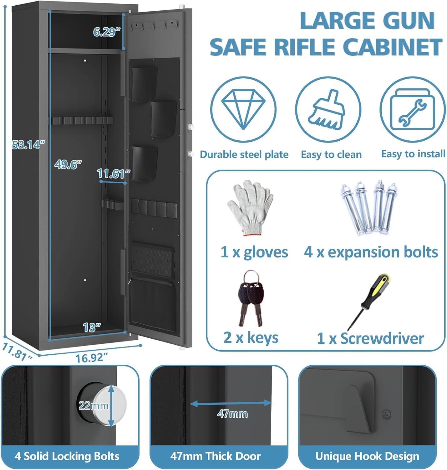 12-15 Gun Safe For Rifles And Pistols, Large Cabinet With Digital
