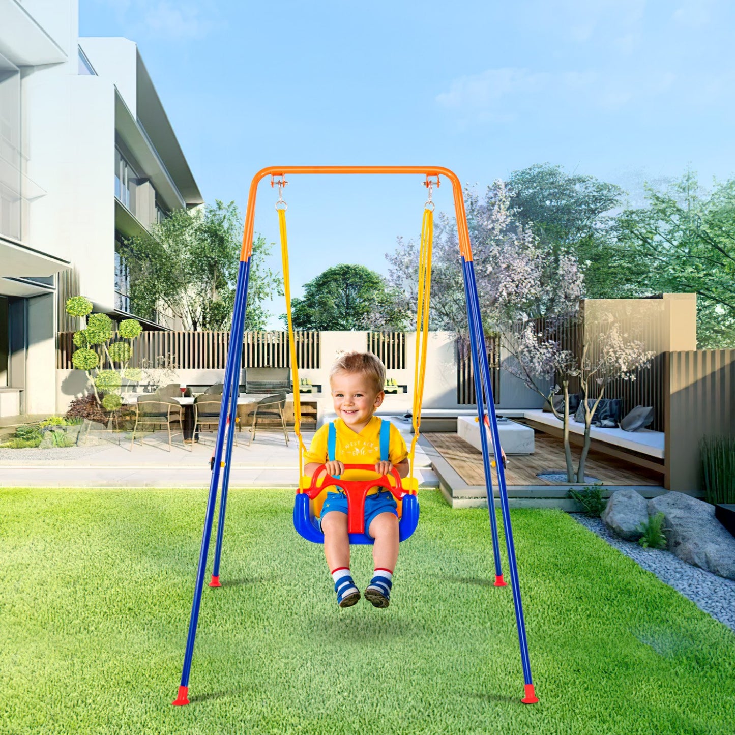 3-in-1 Backyard Swing Set for Kids and Teens - Foldable & Sturdy with Sandbags