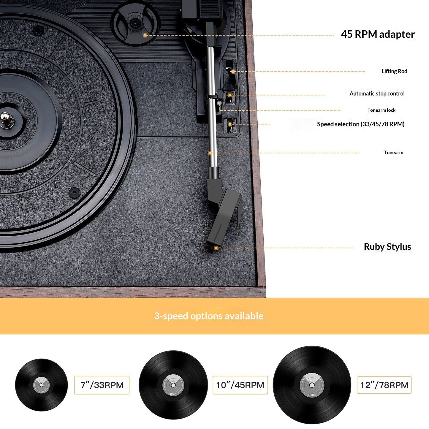 Multifunction 10-in-1 Vinyl Record Player with CD, Tape, Radio & Bluetooth