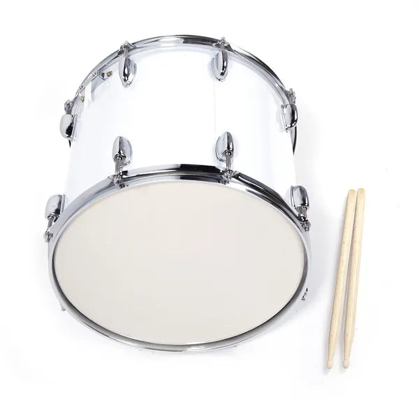 14 x 10 Inches Marching Drum with Drumsticks and Key Strap - White