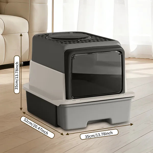 Pull-Out Cat Litter Box with No Scoop Needed, Enclosed Odor Control, Fits Modern Home Decor
