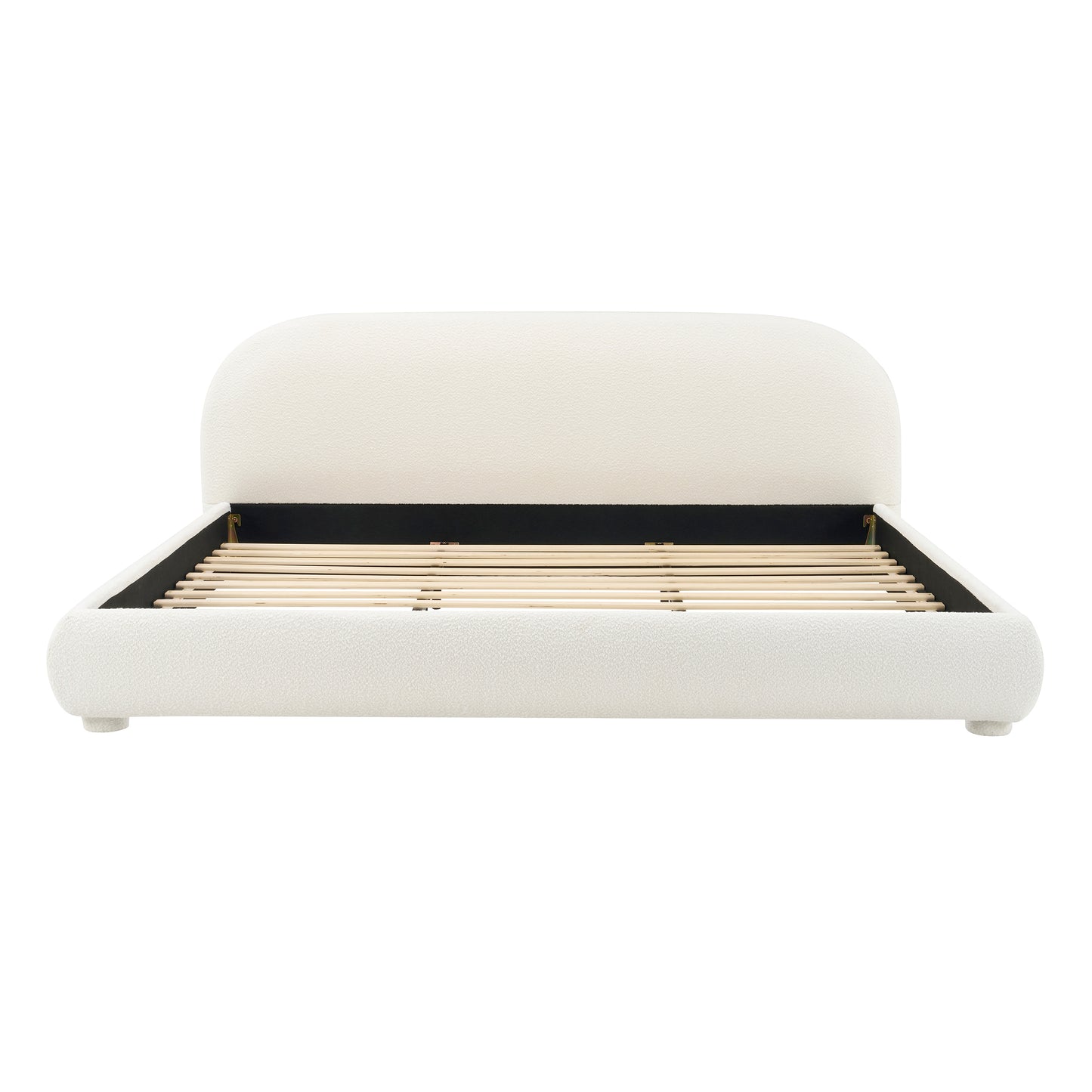 King Cream Fabric Upholstered Bed - Modern Double Bed