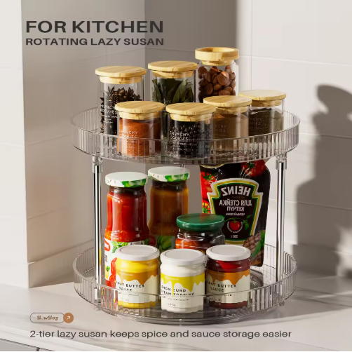 Pack Of 2 Double-layer Turntable Rotating Spice Rack Organization