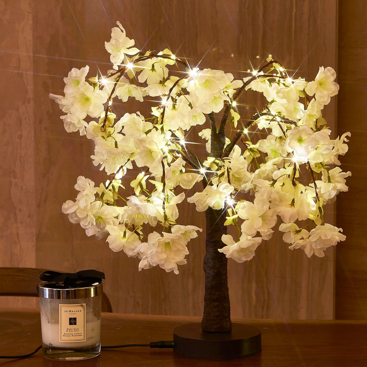 Cherry Blossom Tree LED Light with Simulated Petals - 18-Inch