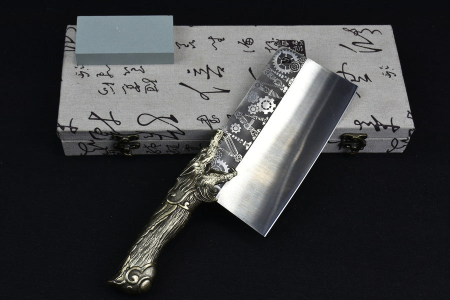 Stainless Steel Copper Handle Meat Cutting Knife V-Shaped Blade