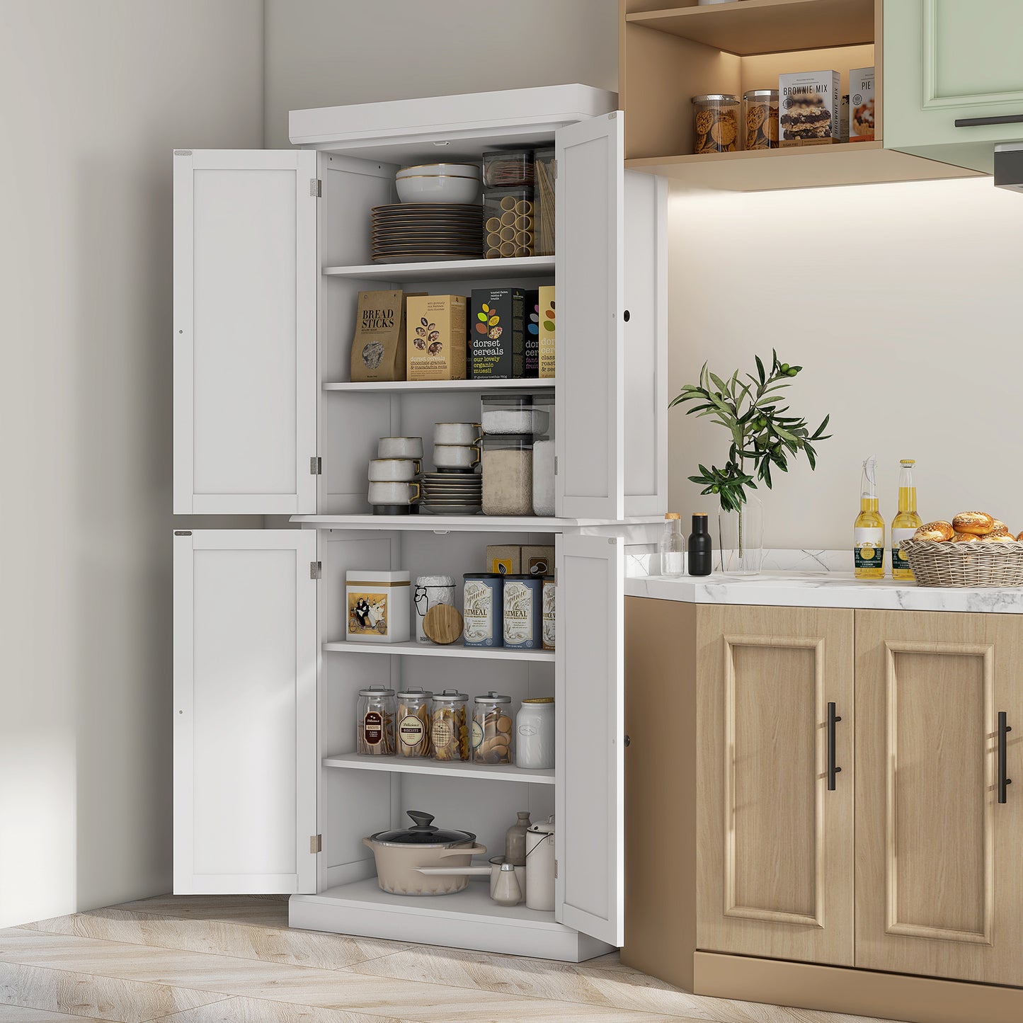 72" Freestanding Kitchen Pantry Storage Cabinet - White