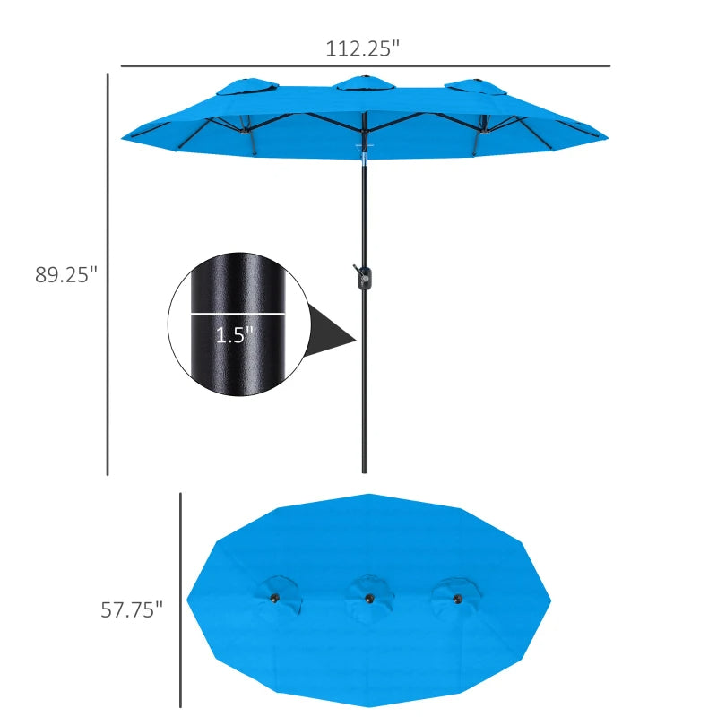 9.5' Double-Sided Patio Umbrella with Tilt & Crank - Cyan Blue